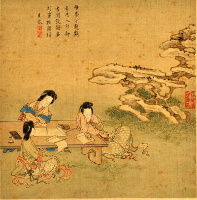 1.战国《人物龙凤帛画》
2.东晋 顾恺之 《列女仁智图》（宋摹本）
3.明 《千秋绝艳图》（局部）
4.明 仇英《临宋人画》
5.清 吴求《香闺雅集图》
6.清 康涛 《贤母图》
资料源于文化交流网