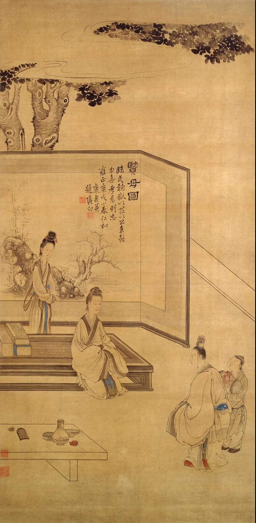 1.战国《人物龙凤帛画》
2.东晋 顾恺之 《列女仁智图》（宋摹本）
3.明 《千秋绝艳图》（局部）
4.明 仇英《临宋人画》
5.清 吴求《香闺雅集图》
6.清 康涛 《贤母图》
资料源于文化交流网