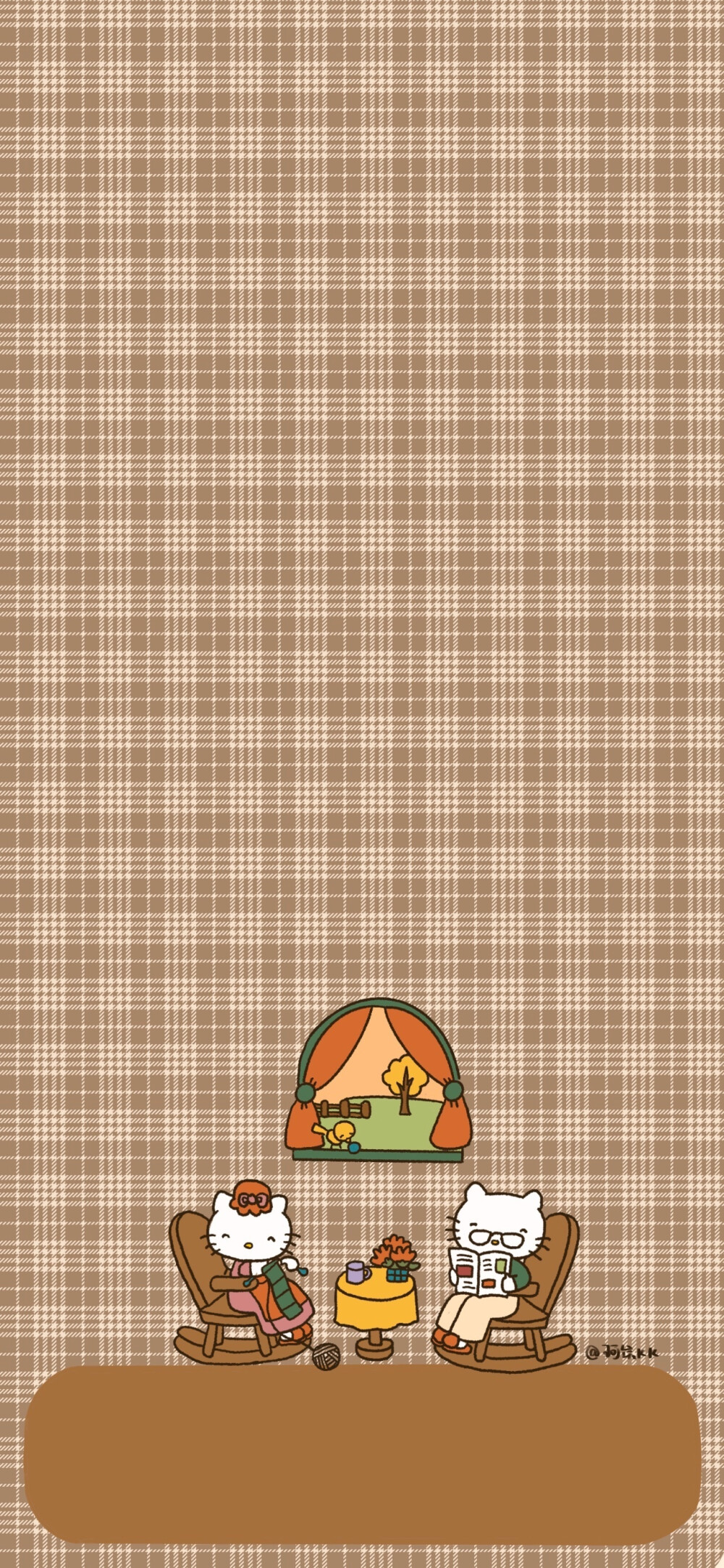 HelloKitty秋天棕色格子套图壁纸