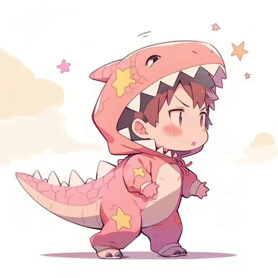 收集到的可可爱爱搞怪恐龙粉色系手绘情侣头像想要整套别的色系的宝子