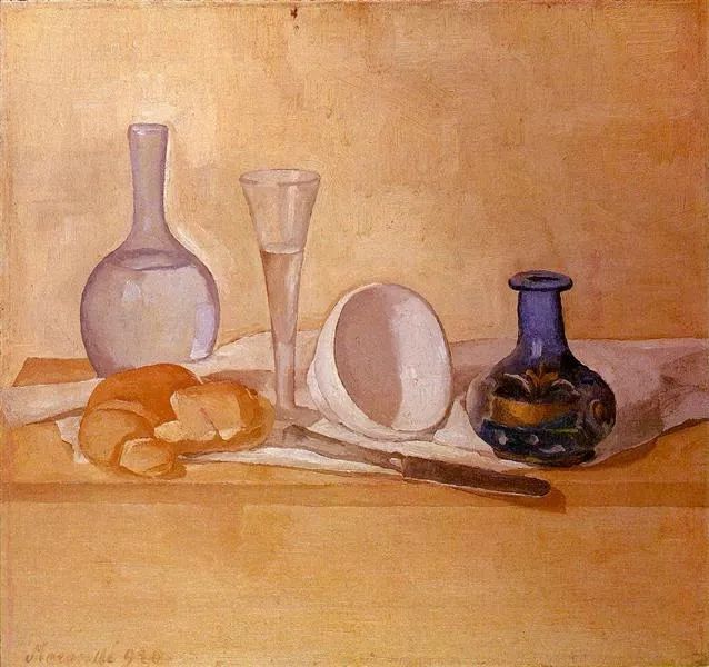 乔治·莫兰迪《Still Life (The Blue Vase)》，布面油画，52×65cm，1920年