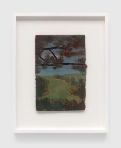 弗兰克·沃尔特《Untitled (Purple Branch, Green Land)》，油彩、三层纸板，33.7×27×4.1cm