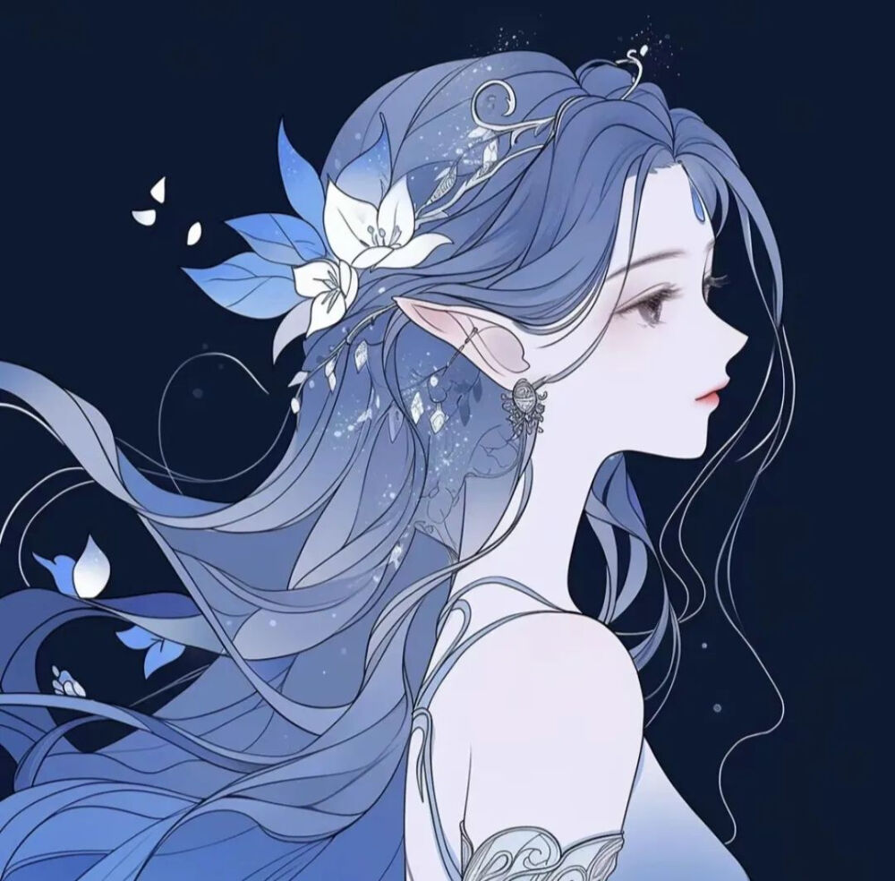 蓝色妖姬手绘女头像