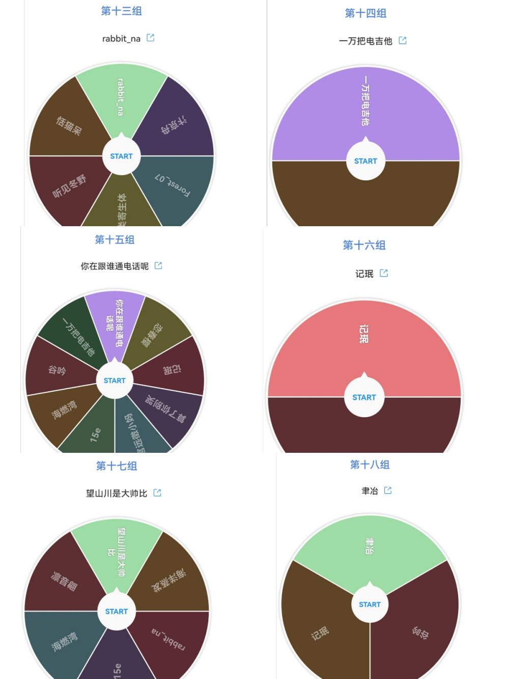 结果出来啦 防止被吞简单说一下
第一组恬猫呆 第二组汴京舟 第三组贤宜 第四组尾稚骨 第五组蝴蝶火 第六组青月杏 第七组邻痣 第八组Forest_07 第九组困春乏 第十组赤狱炼 第十一组恋春樱 第十二组都是小猪变的 第十三组rabbit_na 第十四组一万把电吉他 第十五组你在跟谁通电话呢 第十六组记珉 第十七组望山川是大帅比 第十八组聿冶第十九组今生民
抽到的宝宝有lxfs的直接找我 没有的看评论~~ 没抽到的宝宝不要伤心 下次加油！