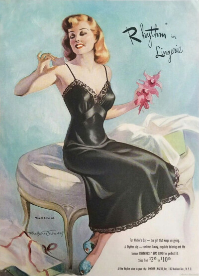 美国的Rhythm Lingerie睡衣品牌在1940-50年代的广告，如舞者般轻盈而优雅的感觉。 ​​​