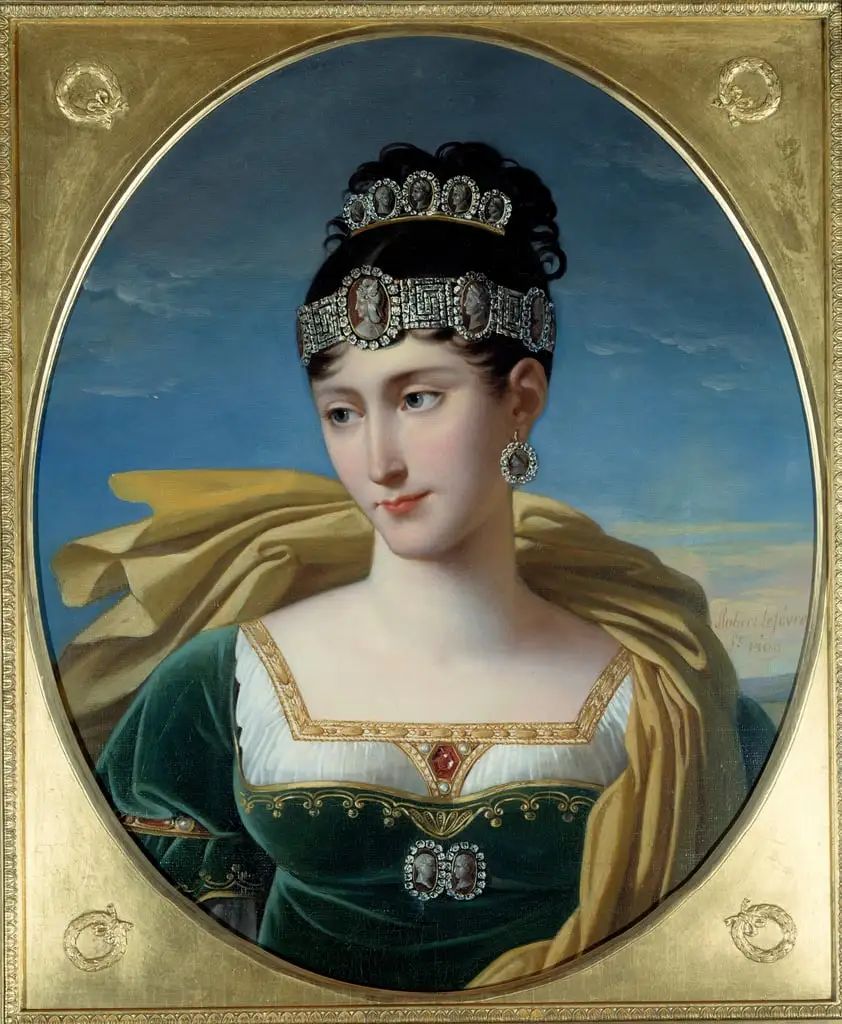 △ 拿破仑妹妹 Paolina Bonaparte（保拉·博尔盖塞）公主肖像 / 1809 / 法国艺术家 Lefèvre Robert（罗贝尔·勒菲弗）绘 / 法国马尔梅森庄园