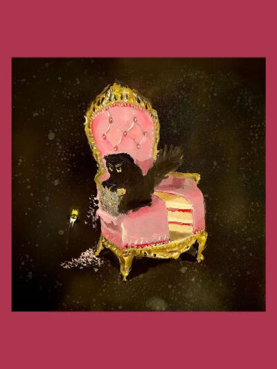 澳大利亚画家Vanessa Stockard认为，应该有更多表现猫咪的艺术作品，于是她亲自上阵，用油画创造了这只总是带着王冠的黑猫。