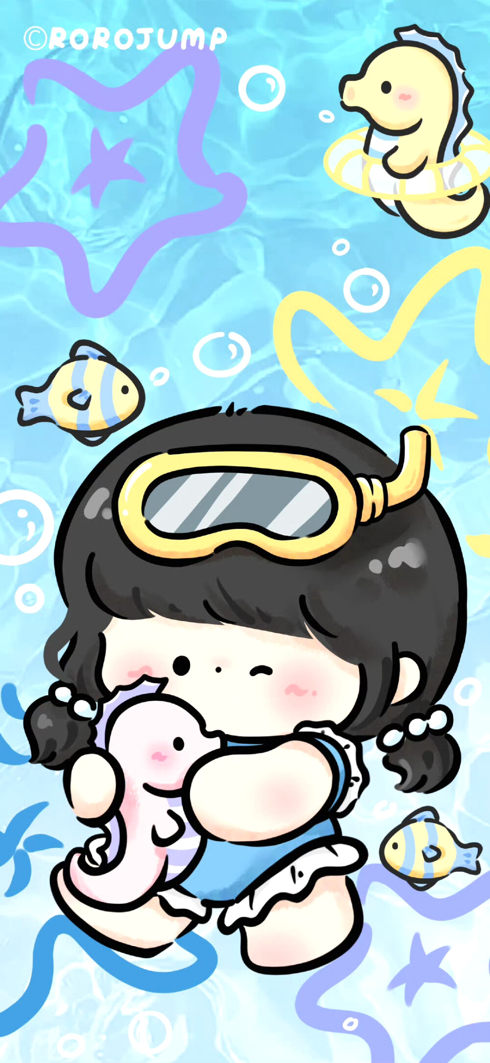 蓝色可爱卡通锁屏壁纸