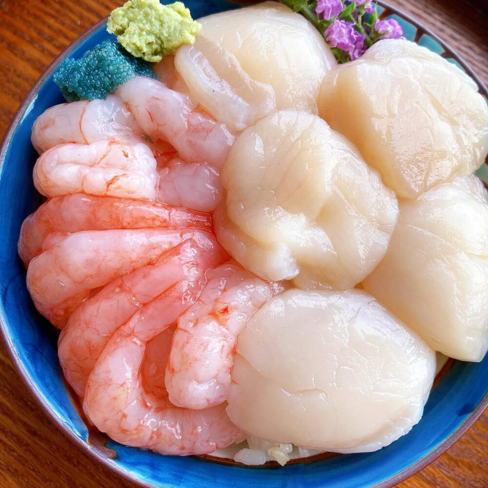 海鲜饭 帆立贝 虾 ママ丼 帆立 scallops ほたて 海老 shrimps 海鮮丼 おつまみ 刺身