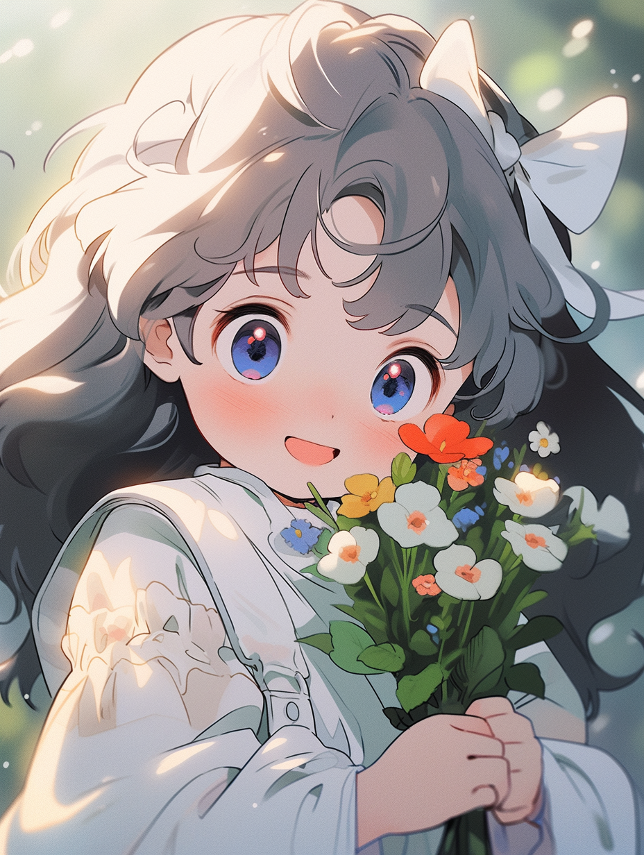 可爱插画吹泡泡的小女孩