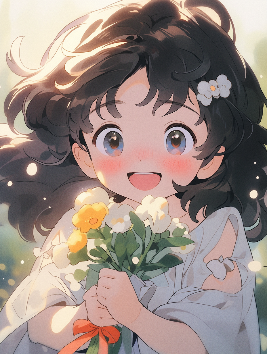 可爱插画吹泡泡的小女孩