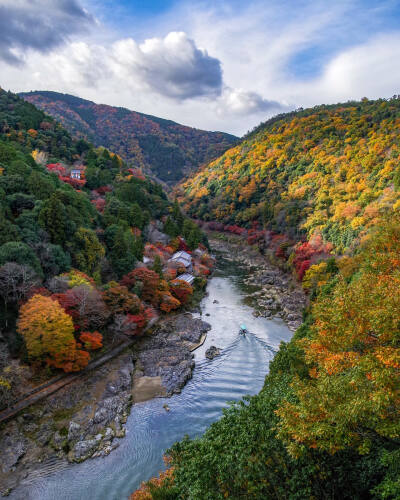 日本 京都 嵐山 Arashiyama 嵐山公園亀山地区頂上展望台から見る嵐山と保津川の景色