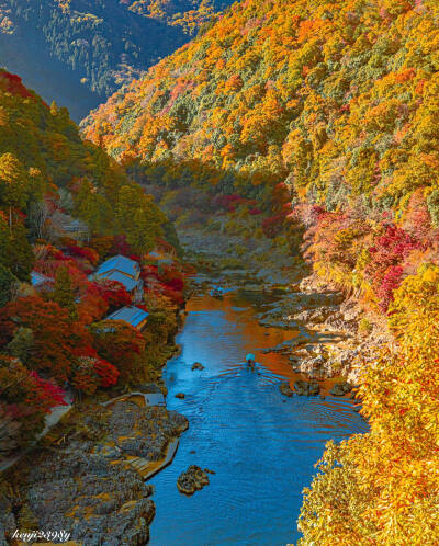 日本 京都 嵐山 Arashiyama 嵐山公園亀山地区頂上展望台から見る嵐山と保津川の景色