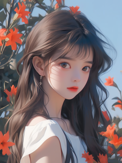 插画风 | 赏花少女