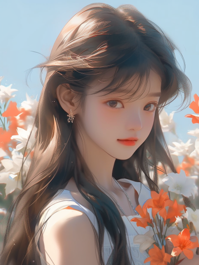 插画风 | 赏花少女