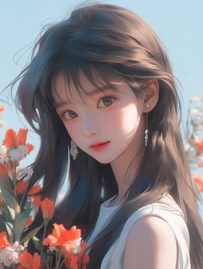 插画风 | 赏花少女