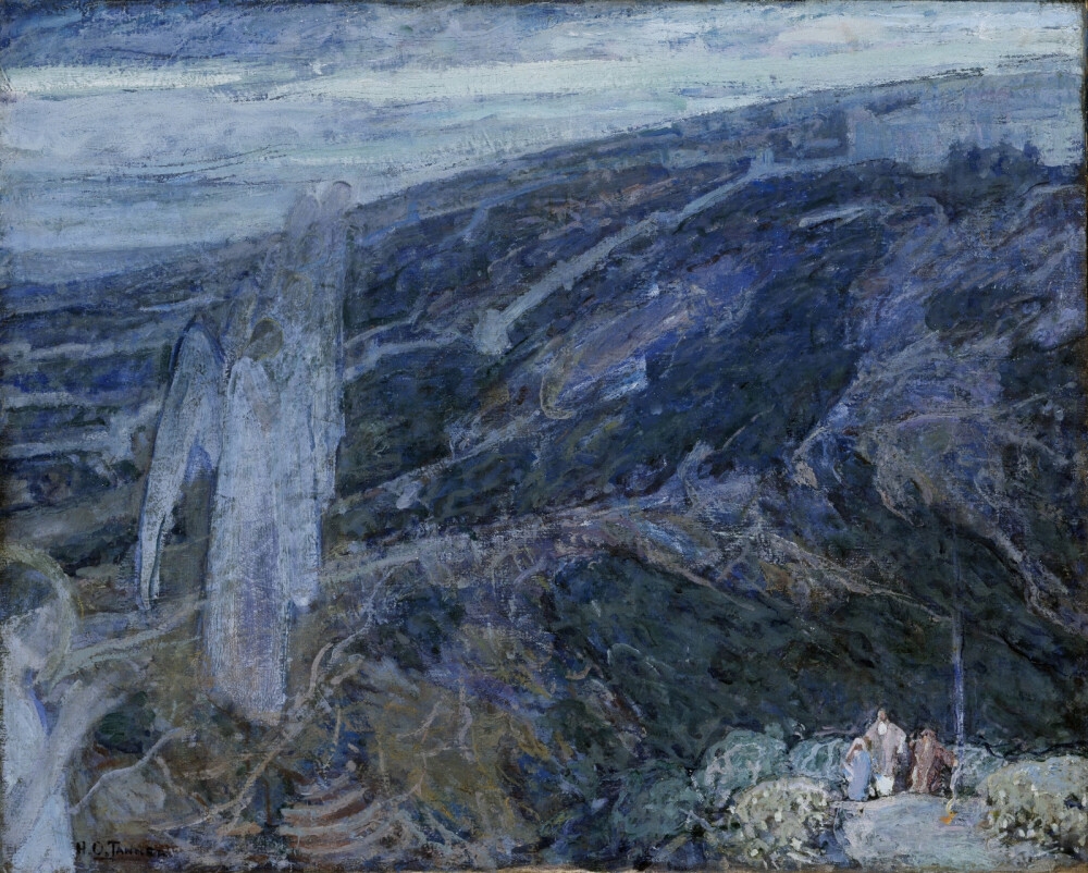 Henry Ossawa Tanner
American, 1859-1937
.
《天使出现在牧羊人面前》约1910年