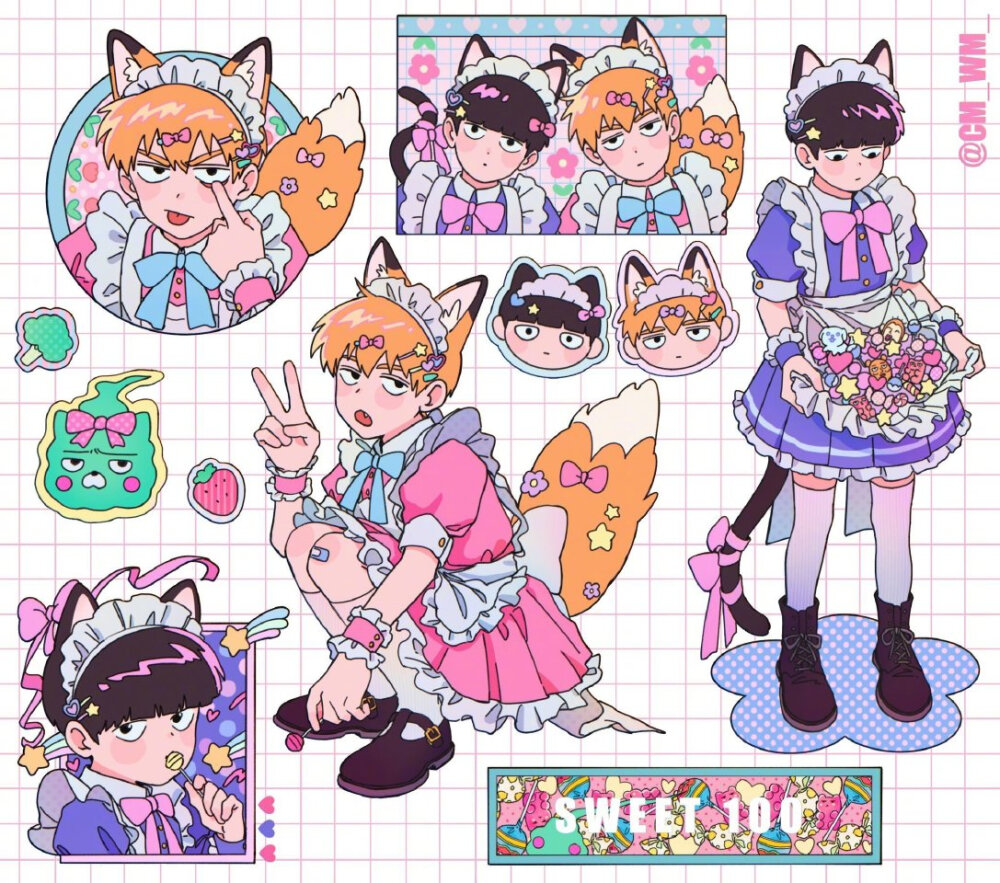 灵能百分百 插画师CM_WM_绘画作品#插画##遇见艺术# ​​​手帐素材