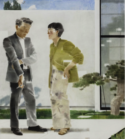 夏禹《艺术家，策展人，美术馆》，木板坦培拉，200×180cm，2023年，图片：艺术家及蜂巢当代艺术中心