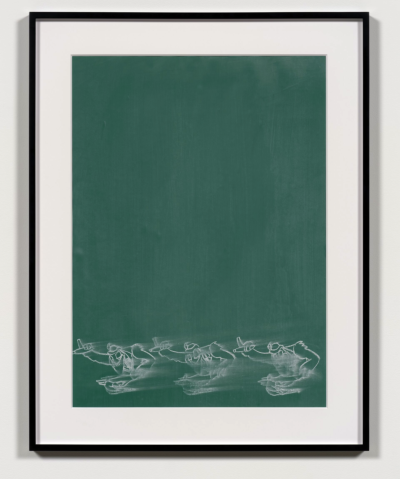 加里·西蒙斯（Gary Simmons）《ERASURE SERIES (#1, GREEN)》，粉笔、石板于纸面，72.1×51.8cm，1992年，图片：艺术家及豪瑟沃斯