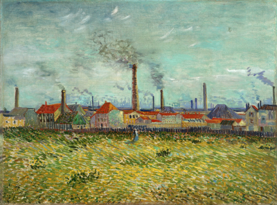 梵·高《Factories at Clichy》，布面油画，1887年，展出于“梵·高与先锋派：现代景观”（Van Gogh and the avant-grade: the modern landscape），芝加哥艺术学院，2023年