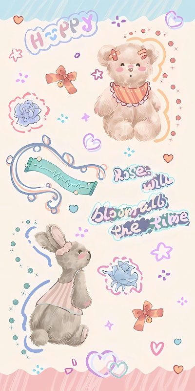 可爱小动物派对 少女心 插画 壁纸