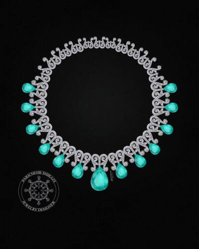 项链 帕拉依巴碧玺 钻石 白金 Choker paraiba tourmaline New Sketch 设计稿 ins parissshirazi