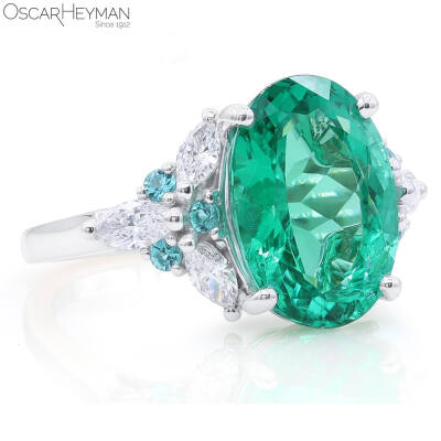 Oscar Heyman 白金戒指 祖母绿 帕拉依巴碧玺 钻石 Platinum Paraiba Tourmaline Emerald Diamond Ring