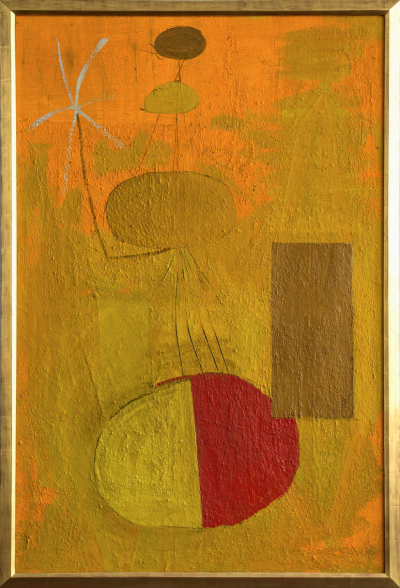 Robert Motherwell《Orange Personage》，油彩、沙子于画布，139.1×94cm，1947年