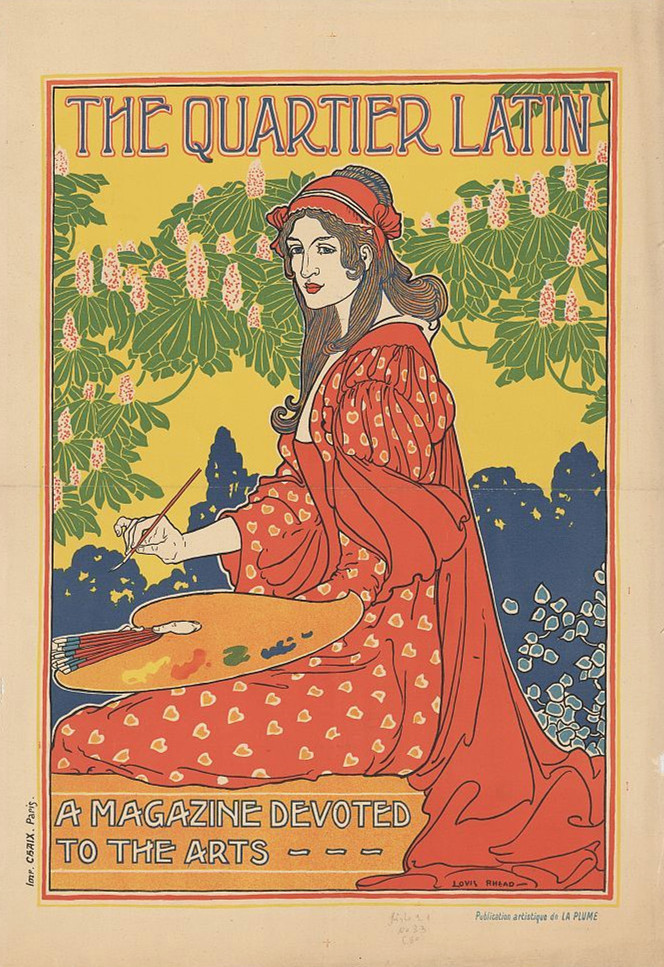 英国艺术家路易斯·拉赫德（Louis Rhead，1857-1926）的新艺术风格海报设计。路易斯出生于英国斯塔福德郡，自小便表现出了极强的艺术天分，13岁时到法国巴黎学习，在19世纪末的海报热潮期间，路易斯设计了很多海报及封面，他的作品充分表现了新艺术蜿蜒灵动的风格，并赢得了1895年的美国最佳海报设计金奖。