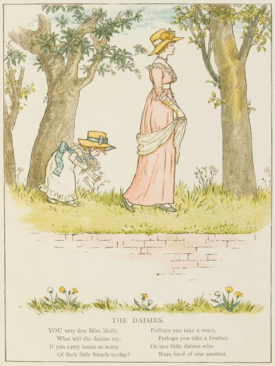 维多利亚时代英国著名插画家凯特.格林纳威（Kate Greenaway）为1885年出版的《金盏花园》（Marigold Garden）绘制的充满田园风情的插画。 ​​​