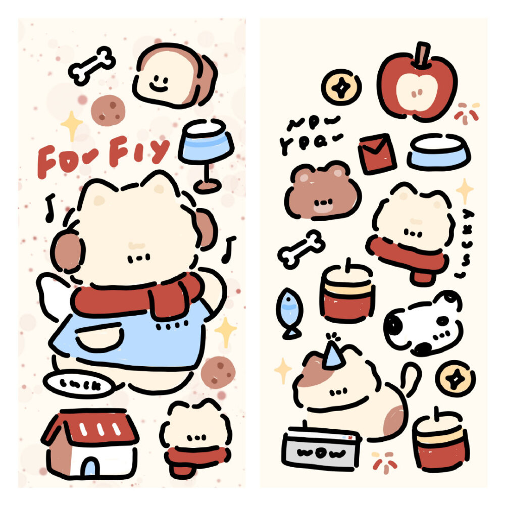 新年涂鸦ins风小动物壁纸