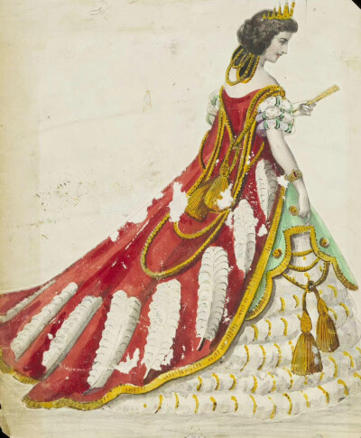 维多利亚与阿尔伯特博物馆收藏19世纪中叶，来自worth时装屋的化妆舞会服饰手稿。在 1860 年代，法国时尚缪斯欧仁妮皇后举办了许多奢华的化装舞会，舞会上的宾客们都会穿着由worth设计的极具创意性的服饰，这些服饰中…