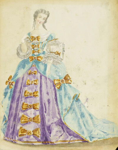 维多利亚与阿尔伯特博物馆收藏19世纪中叶，来自worth时装屋的化妆舞会服饰手稿。在 1860 年代，法国时尚缪斯欧仁妮皇后举办了许多奢华的化装舞会，舞会上的宾客们都会穿着由worth设计的极具创意性的服饰，这些服饰中…
