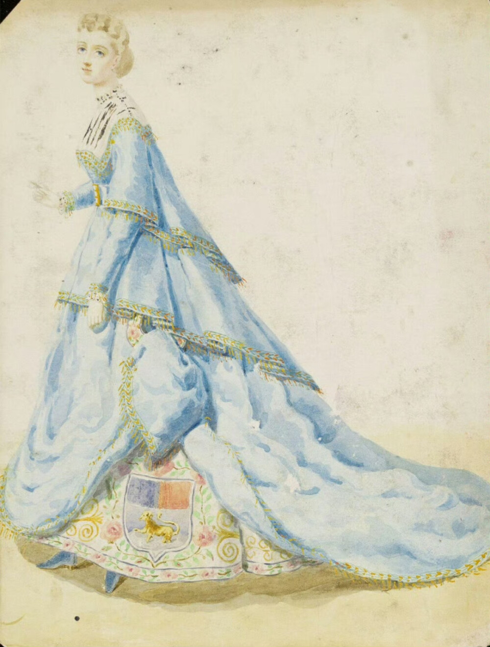 维多利亚与阿尔伯特博物馆收藏19世纪中叶，来自worth时装屋的化妆舞会服饰手稿。在 1860 年代，法国时尚缪斯欧仁妮皇后举办了许多奢华的化装舞会，舞会上的宾客们都会穿着由worth设计的极具创意性的服饰，这些服饰中，有精灵天使、也不乏洛可可式的妩媚婀娜，甚至有些还有古老的巴比伦、腓尼基元素。 ​​​