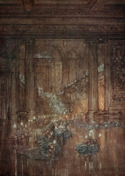 英国插画家亚瑟·拉克姆（Arthur Rackham，1867-1939）为1908年出版的莎翁经典喜剧《仲夏夜之梦》绘制的插画。 ​​​