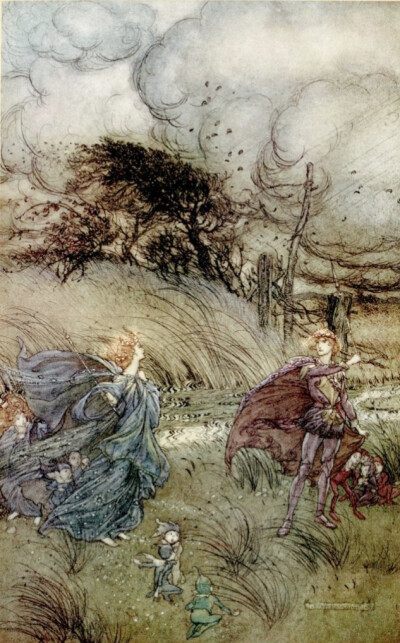 英国插画家亚瑟·拉克姆（Arthur Rackham，1867-1939）为1908年出版的莎翁经典喜剧《仲夏夜之梦》绘制的插画。 ​​​