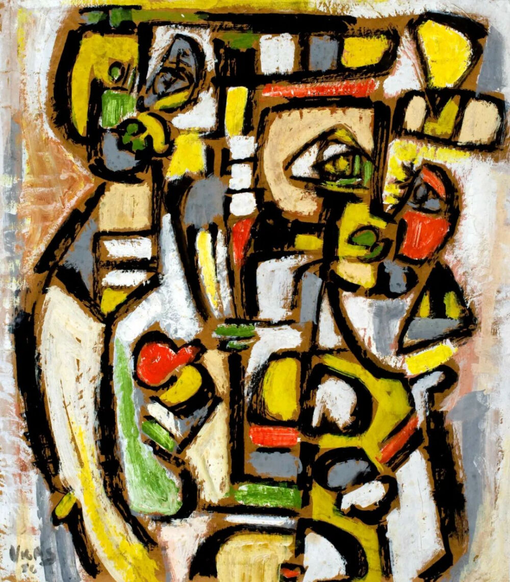 奥斯瓦尔多·维加斯《双看》（Construction of Two Figures），水粉紙本，52.5×46cm，1956年