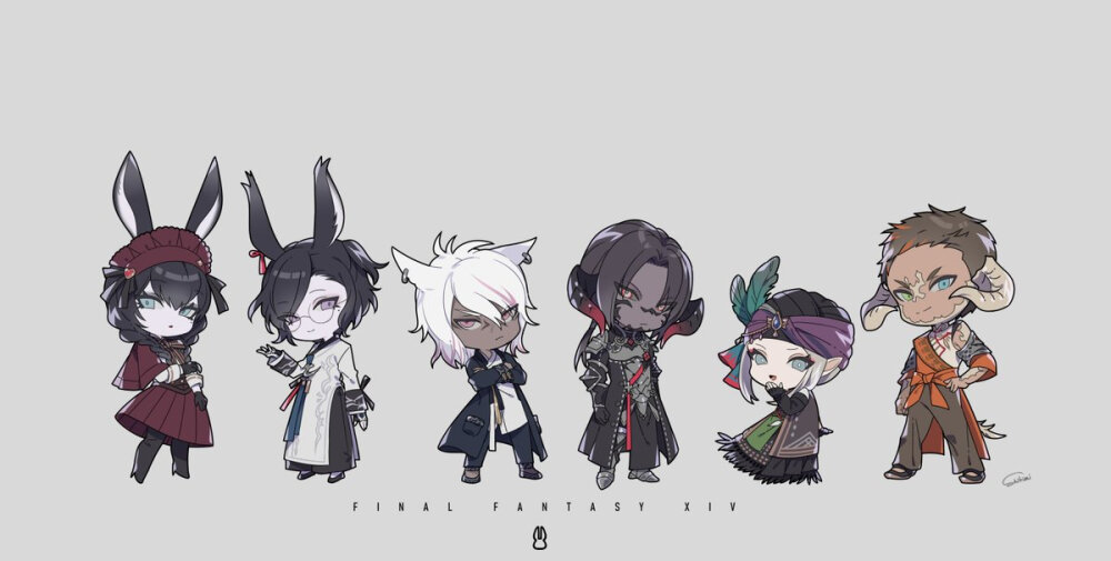 自キャラとフレンドたち
#FF14 #FFXIVART 