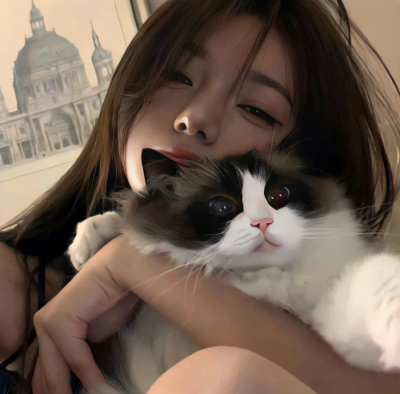 小姐姐抱萌宠猫猫狗狗头像♥