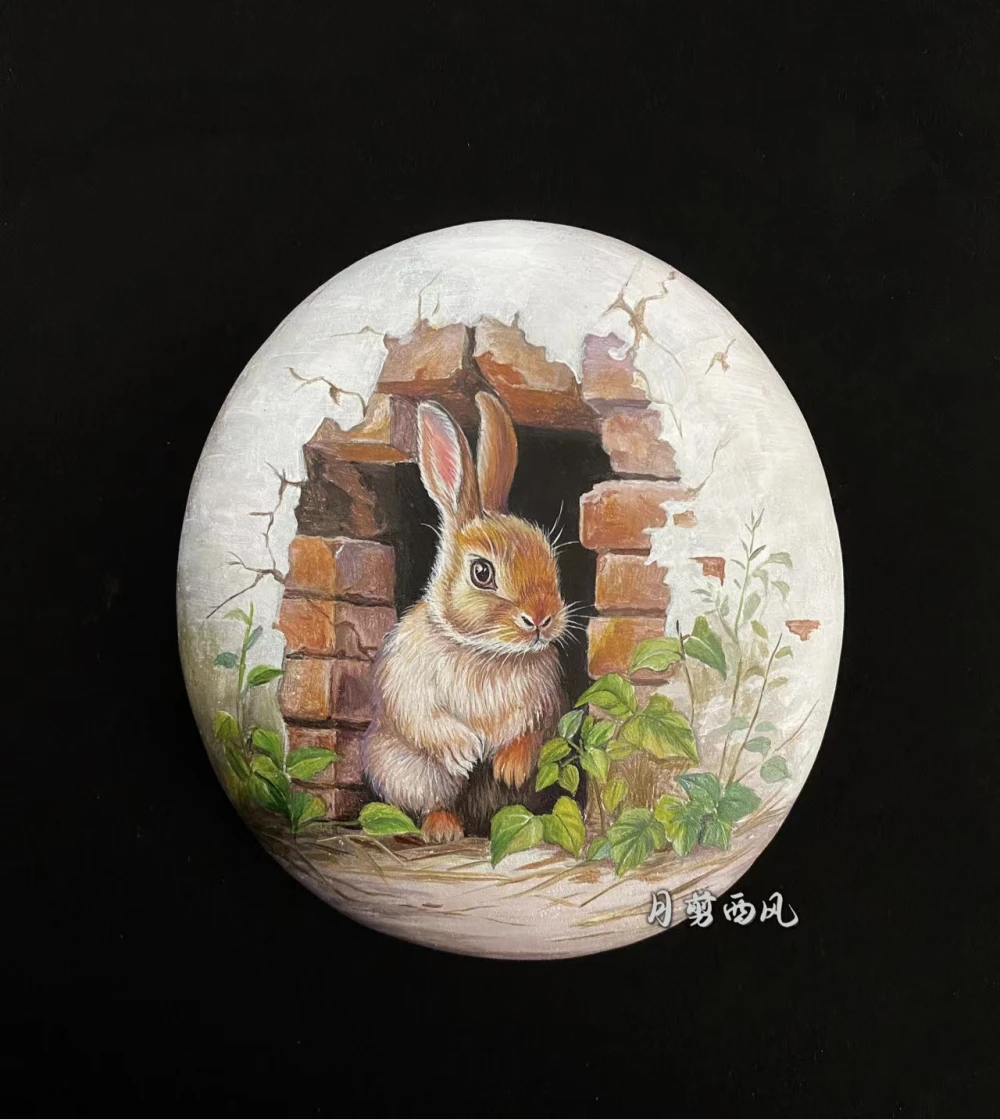 石头画,小兔子