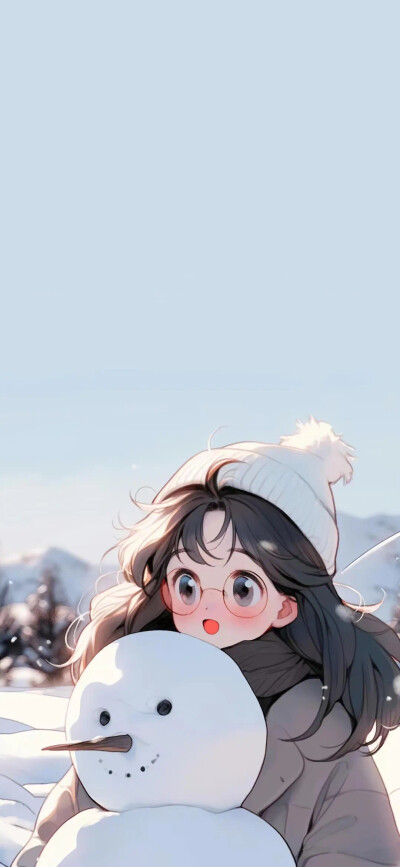 雪人与少女壁纸