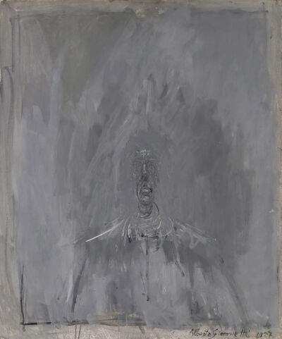 阿尔贝托·贾科梅蒂《Figure grise (Tête en gris)》，布面油画，65×54cm，1950年，2010年在佳士得以250万英镑成交