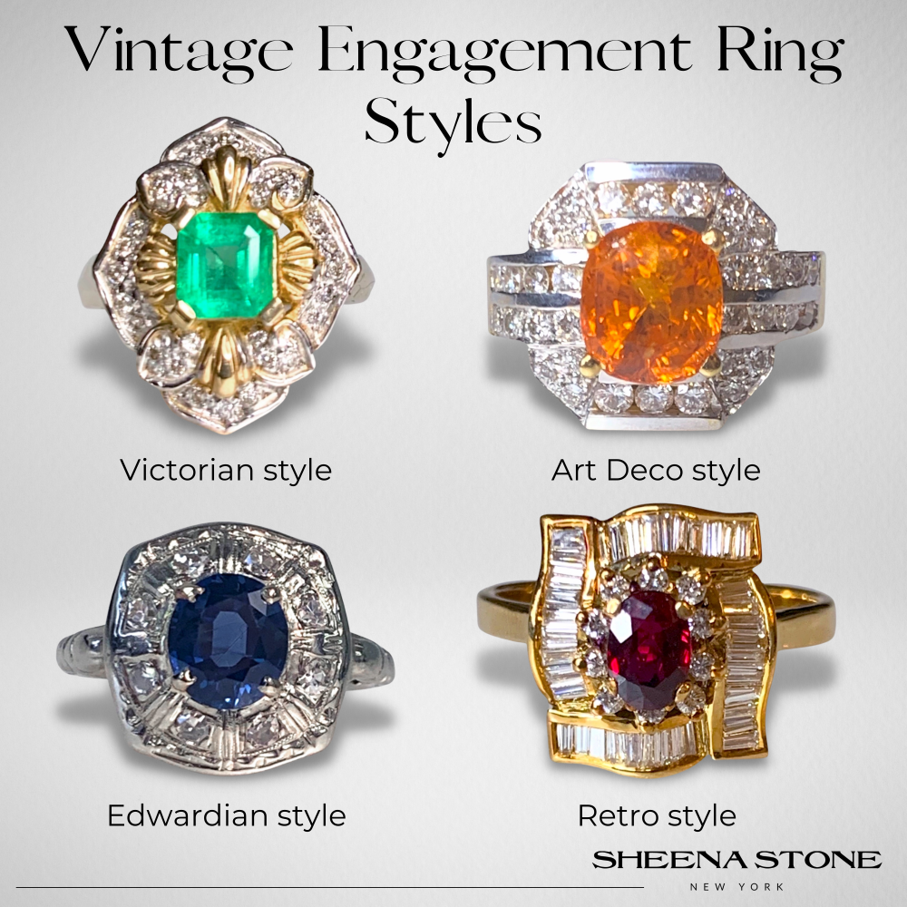 古董订婚戒指 vintage engagement rings 维多利亚时代 Victorian 装饰艺术 Art Deco 爱德华时代 Edwardian 复古 Retro