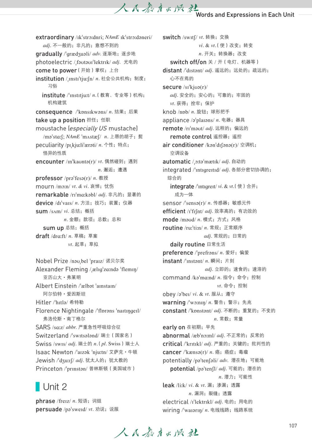 高中人教版英语选择性必修一单词表