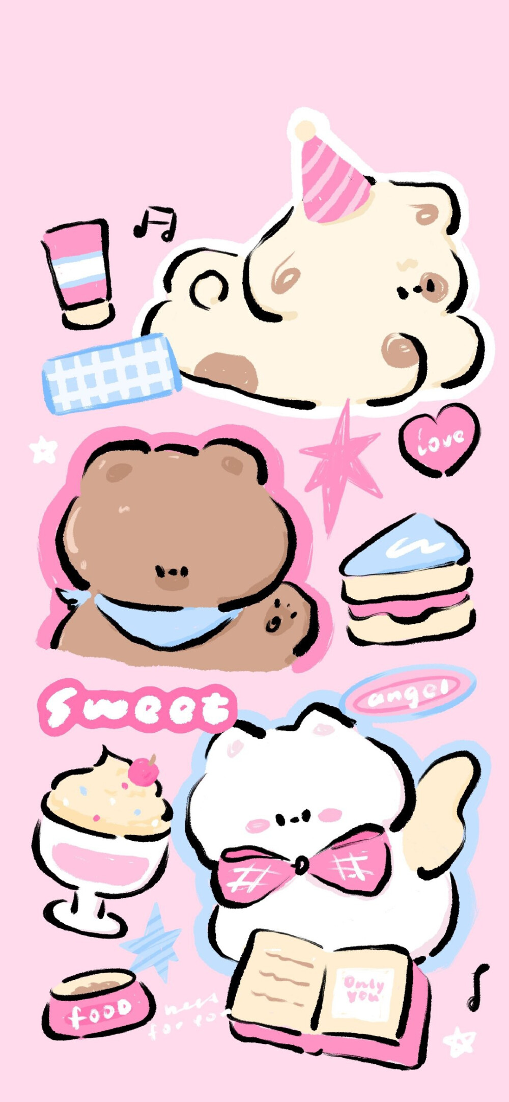 粉色甜品蛋糕
小兔小狗小猫壁纸+套图