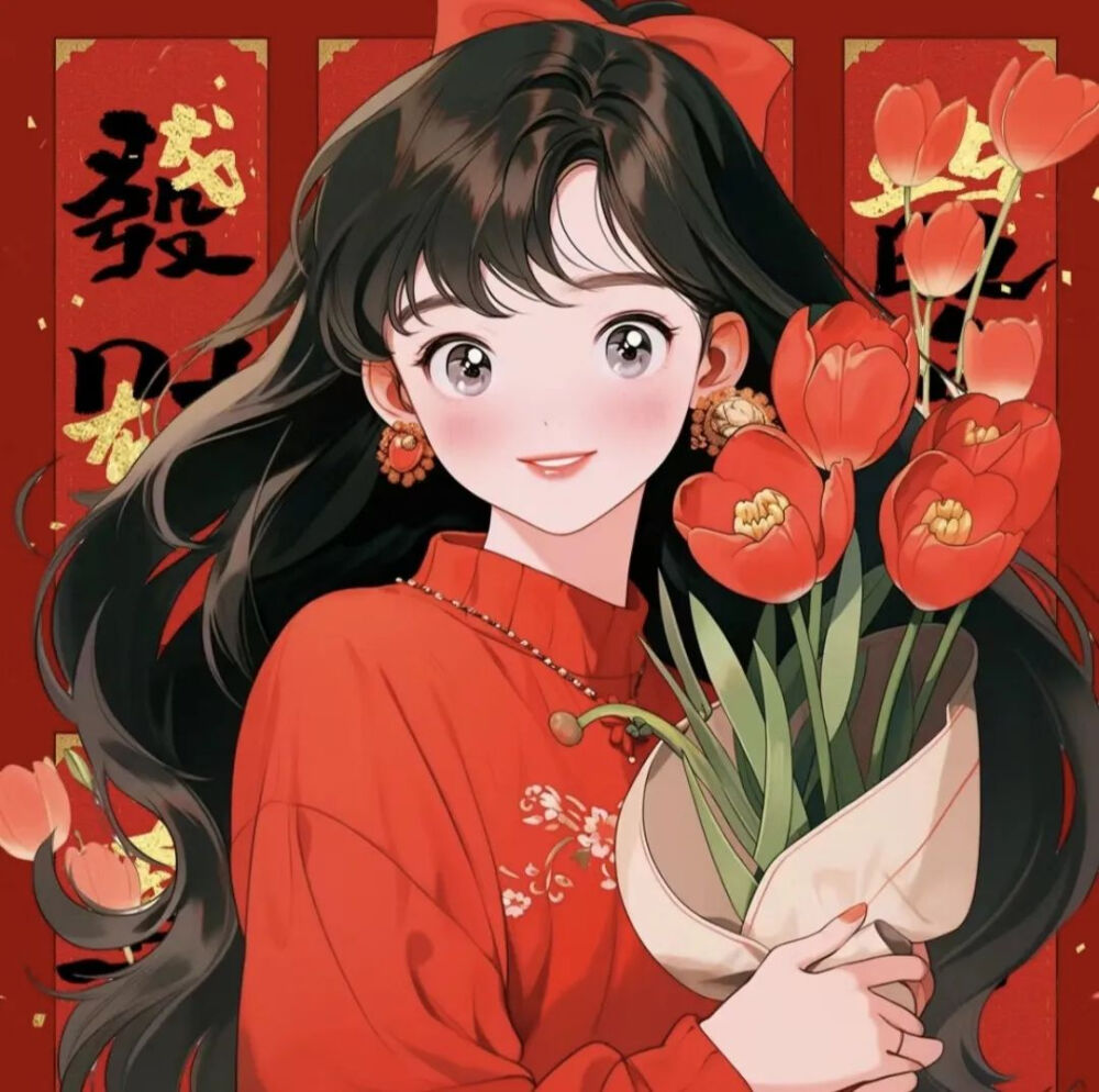 高清新年手绘女头