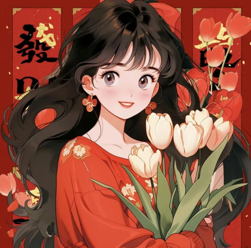 高清新年手绘女头