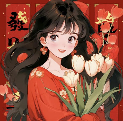 高清新年手绘女头