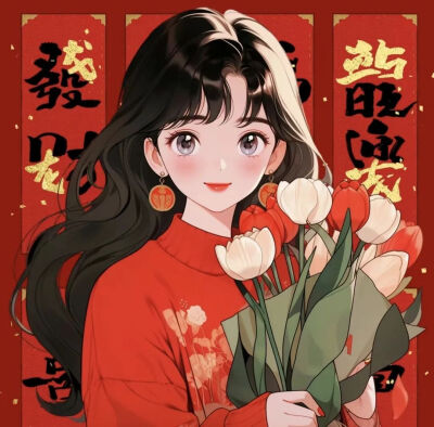 高清新年手绘女头